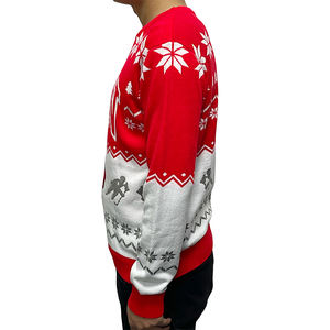 <span class=keywords><strong>Pull</strong></span> <span class=keywords><strong>de</strong></span> Noël tricoté ample à col rond, motif <span class=keywords><strong>ski</strong></span> rouge et blanc, avec logo ECN, vente en gros d'usine pour les fêtes - Product Image 3