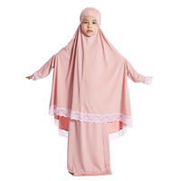 Robe de prière musulmane traditionnelle pour enfants, ensemble 2 pièces Khimar Jilbab Abaya, haute qualité, dentelle modeste, robes musulmanes pour filles