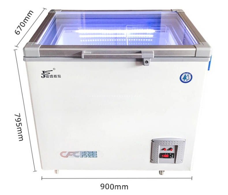 minus 45 degree C low temperature freezer 108 liters used for display for ice cream and deep seafood at supermarkets