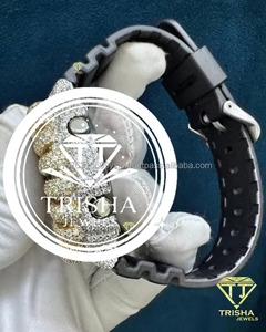 Montre de luxe numérique VVS Moissanite Diamant avec bracelet de 20 mm, entièrement sertie de pierres, en argent sterling 925, style Hip Hop, par un designer - Product Image 4