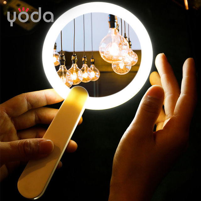Usb Rechargeable Smart Portable Compact Rotated Magnetic Handheld Make up Mini Cosmetic Mirror with Led Light