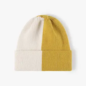 Chapeaux d'hiver élégants et personnalisés pour dames avec logo deux couleurs pour l'hiver Chapeaux solides en tricot pour temps froid Chapeaux pour femmes