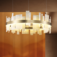 Lustre LED moderne en jade, suspension longue et ronde, pour intérieur, hôtel, salon, plafond, télécommande, blanc chaud