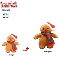 OEM ODM Jouet en peluche Bonhomme en pain d'épices de Noël avec chapeau de Père Noël et écharpe à carreaux, Poupée en peluche pour décoration de Noël et cadeaux de fêtes