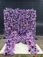 Mur de fleurs artificielles violettes en gros C-578, toile de fond 3D 5D pour mariage, roses violettes enroulables pour décoration de Noël et de mariage
