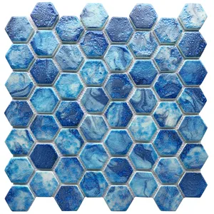 Decoração de parede hexagonal de alta qualidade mosaicos de vidro para decoração interna