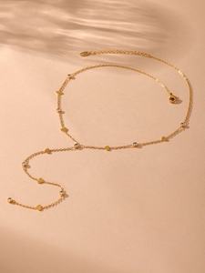 卸売ファッションジュエリー 18Kゴールドステンレススチール ロングY字型レイヤードネックレス ジルコンハート型タッセルネックレス レディース - Product Image 5