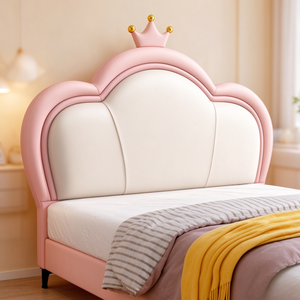Letto Principessa di Lusso Rosa con Testiera a Corona Dorata, Graziosa Struttura Imbottita per Cameretta Bambine, Moderno Letto <span class=keywords><strong>da</strong></span> <span class=keywords><strong>Sogno</strong></span> per Bambini - Product Image 3