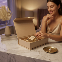 Boîte rigide à fermeture magnétique beige nude de qualité supérieure OEM, boîte d'emballage personnalisée pour kit de parfum avec papier froissé et rembourrage déchiqueté