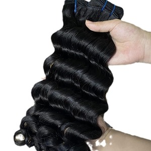 Perruque en cheveux vierges naturels, mèches ondulées profondes, rideau de cheveux, queue de cheval à enrouler pour femmes, commerce extérieur, en stock - Product Image 1