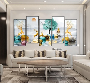 <span class=keywords><strong>Dibond</strong></span> travail verre cristal porcelaine peintures or arbre cerf personnalisé mur Art Animal imprimé peinture - Product Image 2