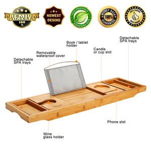 LK Luxe Écologique – Organisateur <span class=keywords><strong>de</strong></span> <span class=keywords><strong>baignoire</strong></span> <span class=keywords><strong>extensible</strong></span> en deux parties avec plateaux en bambou pour salle <span class=keywords><strong>de</strong></span> bain et lit – Modèle pour iPad/téléphone/tasse - Product Image 2