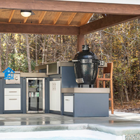 Cuisine extérieure de luxe moderne en acier inoxydable, îlot de cuisson avec barbecue, évier, robinet et crédence, chariot de cuisson, Sweet Home