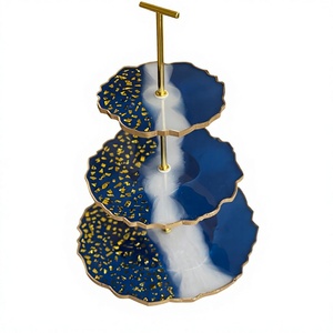 Soporte de Resina de Tres Niveles para Pastel, Color Azul con Detalles Dorados, Forma Irregular, Reutilizable, Apto para Lavavajillas, HASAN CRAFT HC-0001 - Product Image 1