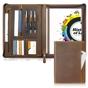 Boshiho File Folder Cover Organizer Crazy Horse Genuine Leather Legal Pad Padfolio Zipper <b>Portfolio</b> Folder Organizer <b>case</b> - Product Image 1