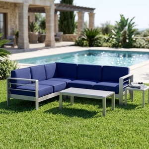 Juego de Sofás Impermeables con Cojines, Muebles con Estructura Metálica Plateada Estable, Sofá de Esquina Grande y Moderno para Villa, Balcón, Playa - Product Image 3