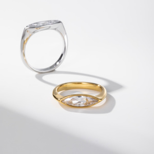Cincin Wanita YF8390 Model Terbaru Trendi dengan Zirkon Marquise Panjang, Lapis Emas 18K, Anti Air, Bahan Stainless Steel, Desain Ramping - Product Image 1