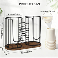 Organisateur de porte-gobelets pour comptoir, distributeur de gobelets et de couvercles en plastique, distributeur de gobelets en papier à 3 compartiments avec base en bois