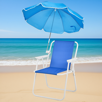Chaise de plage pliante bleue avec parasol, structure en aluminium, légère, portable, pour adultes, style côtier