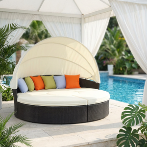 Muebles de Jardín de Mimbre Hechos a Mano, Sofá Seccional de Ratán para Patio Exterior de Hotel con Toldo Retráctil - Product Image 1