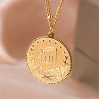 Luckdydywu — pendentif en acier inoxydable avec fente en or 18k, pièce de monnaie arabe, pendentif turc et musulman, Allah