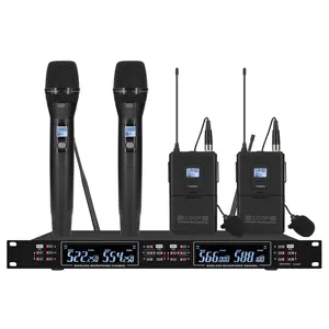 ERZHEN Lavalier Microphone Professional UHF4チャンネルワイヤレスマイクシステムとボディパックトランスミッター