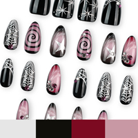 Faux ongles gothiques à presser fabriqués à la machine, motif toile d'araignée noire et violette, étoile et strass, forme amande, réutilisables, vente en gros