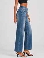 En stock aux États-Unis : Ensemble en denim pour femme, coupe droite, bleu foncé, avec boutons dorés contrastants, en denim extensible tricoté, longueur longue
