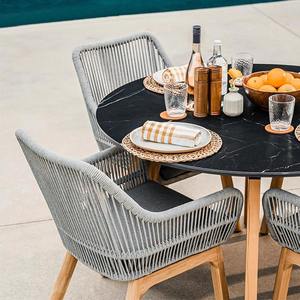 Teak Modern Luxury Outdoor <b>Dining</b> Set with Waterproof <b>Cushion</b> for Courtyard & Park Use Solid Wood Frame - Product Image 5