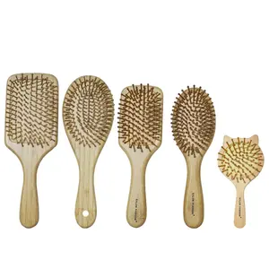 Logotipo personalizado Eco-friendly Natural Escova De Cabelo De Bambu Ampla Pente De Dente De Bambu Afro Pick Hair Brush Set