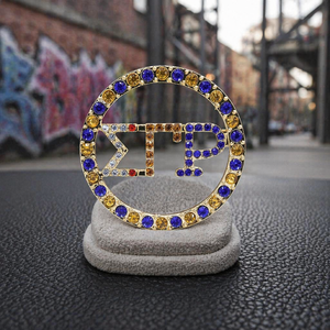Nuevo Diseño, Broche Metálico con Incrustaciones de Diamantes Amarillos, Azules y Rojos, Letra de Servicio de la Hermandad Diva Nine, SGRHO, Sigma Gamma Rho - Product Image 6