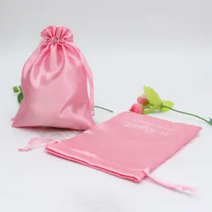 luxuriöse mini-staubsäcke rosa geschenke verpackung schmuck kordelzug-beutel seiden-satin-staubbeutel mit logo
