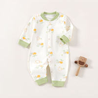 Combinaison pour nouveau-né en coton doux et respirant, imprimé intégral motif ours et fleurs, fermeture à pression sur le devant, body bébé une pièce, OEM ODM