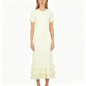 Vestido de Verano Elegante <span class=keywords><strong>para</strong></span> Mujer, de Viscosa Tejida, Ajustado, de Manga Corta, con Diseño de Falda de Varias Capas - Product Image 3