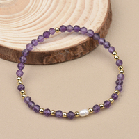 Bracelet Élastique en Perle de Riz d'Eau Douce Unique et Perles de Pierres Naturelles Facettées Rondes de 4mm (Tourmaline, Lapis, Améthyste, Quartz Rose)