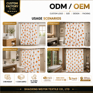 <span class=keywords><strong>Rideau</strong></span> de <span class=keywords><strong>douche</strong></span> personnalisé à imprimé fruits oranges avec crochets, tissu hydrofuge, ourlet lesté, OEM ODM pour la vente au détail et les grossistes en cadeaux - Product Image 3