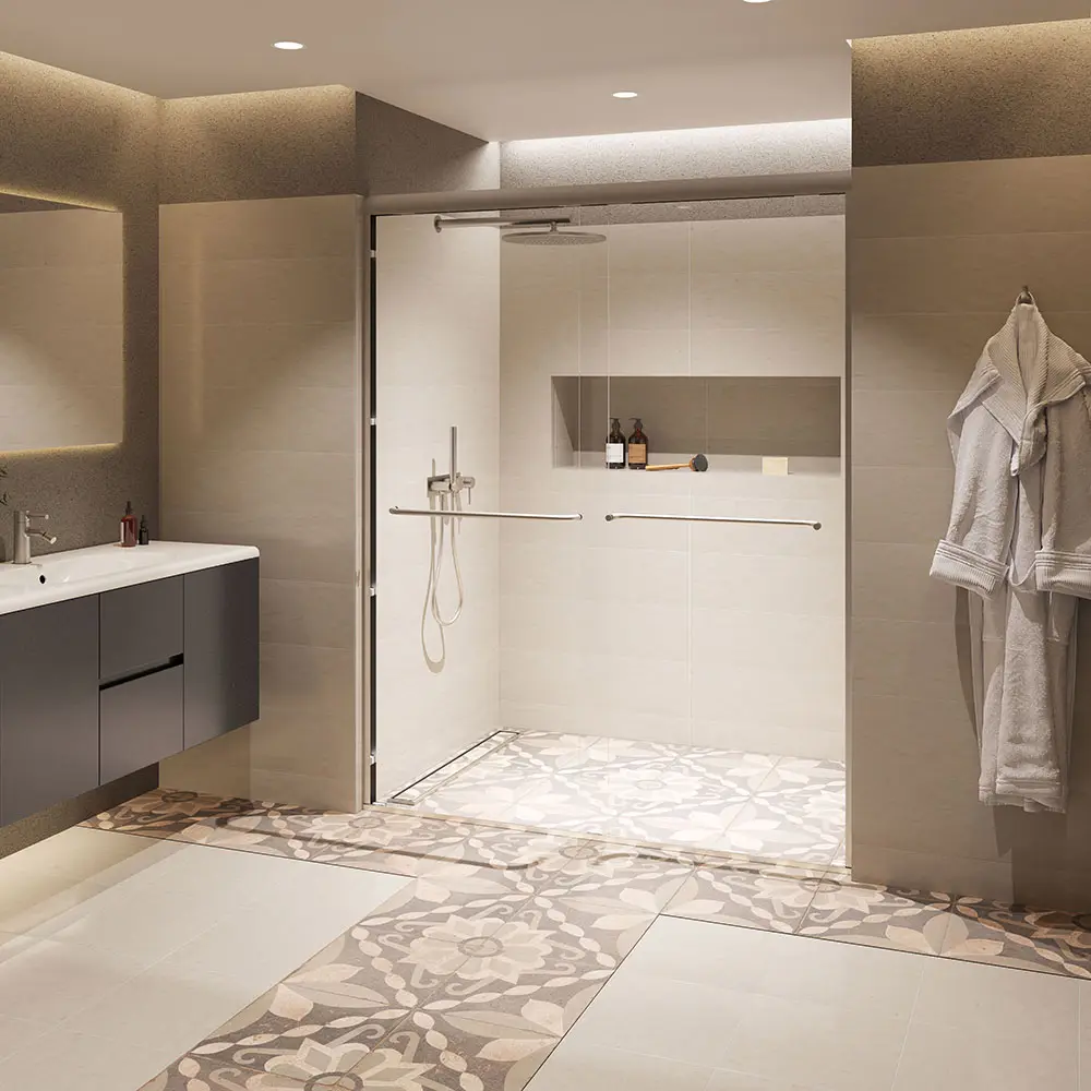Projet d'hôtel 6mm salle de douche coulissante encadrée cloison de douche en verre trempé porte coulissante salle de bain pare-douche