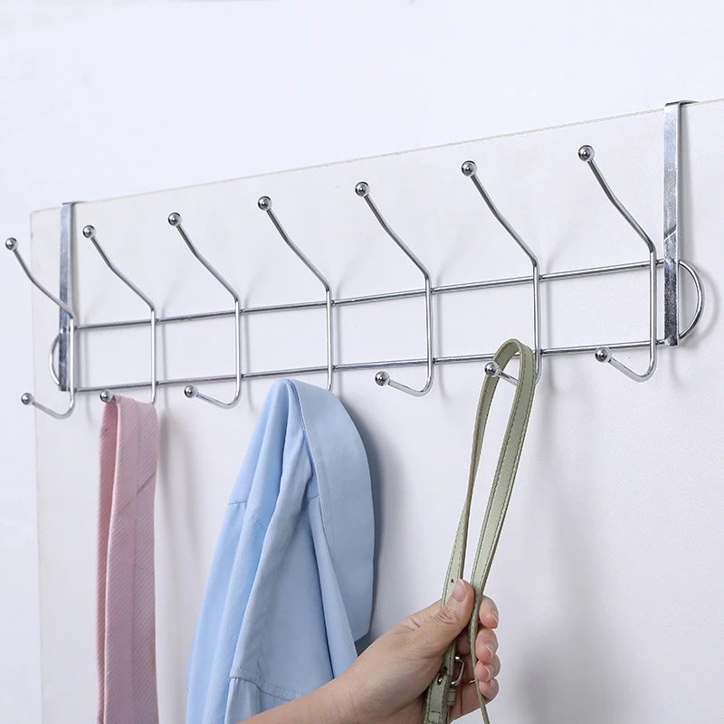 Factory Price Door Hanging Hook 7 Double Row Door Rear Hooks Nail Free Seamless Punch-free Wrought Iron Hanger towel hooks