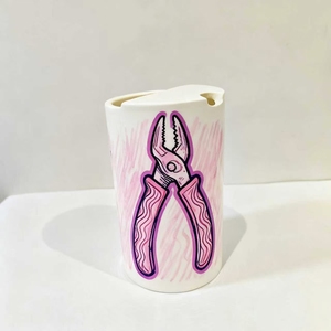 Custom Handmade Ceramic Coffee Mug - Handpainted Locking Plier Design - Personalized Porcelain Holiday Gift