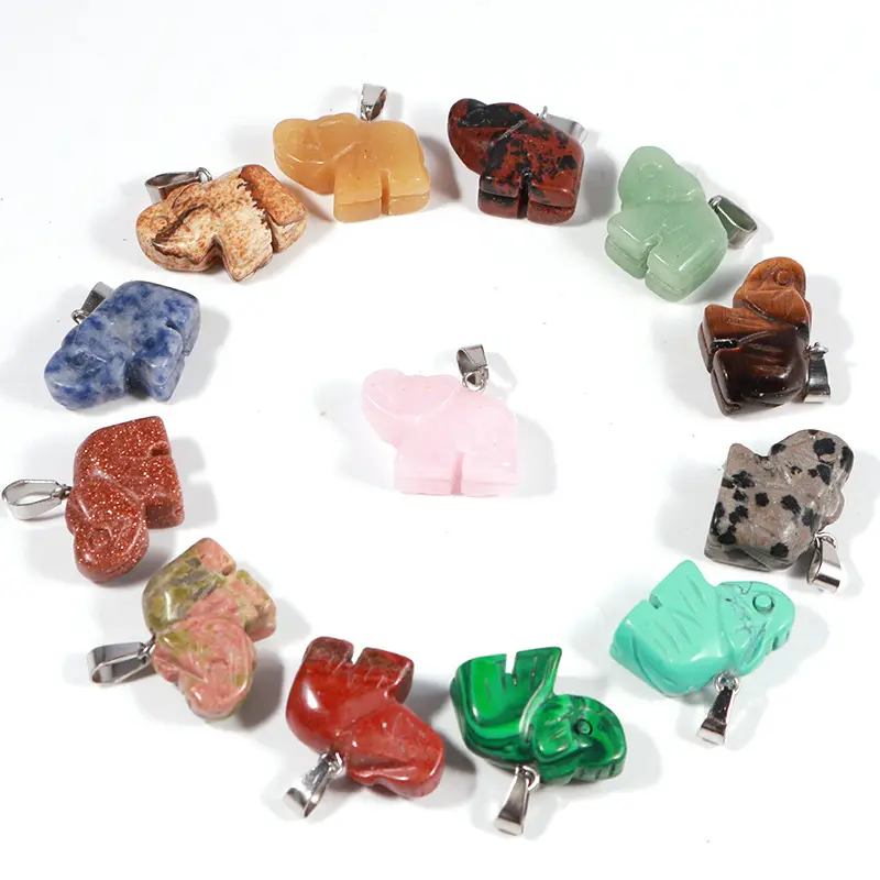 Colgante de cuarzo tallado en elefante, ágata de cristal natural, joyería, venta al por mayor