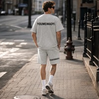 Ensemble chemise et short pour homme YOUMEI, style hip-hop, en viscose/coton, anti-plis, respirant, à manches courtes, imprimé lavé couleur avoine