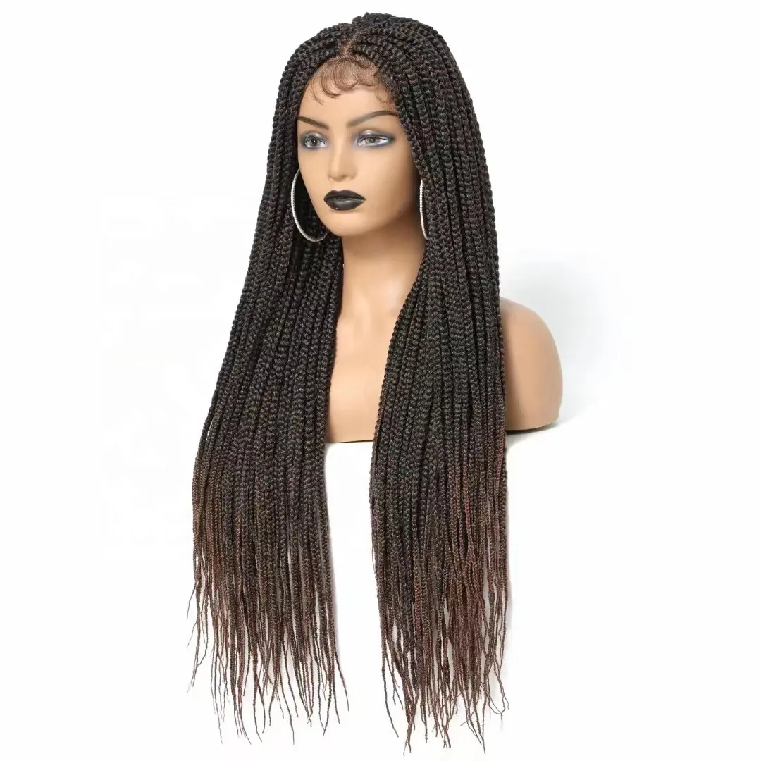 Vente en gros Perruques tressées en dentelle Différents styles Perruques tressées en cheveux synthétiques pour femmes noires avec devant en dentelle