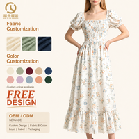 Robe longue décontractée pour femme, style français, à manches courtes, en mousseline de soie, imprimé floral, coupe ample, élégante, pour l'été, vente en gros sur mesure