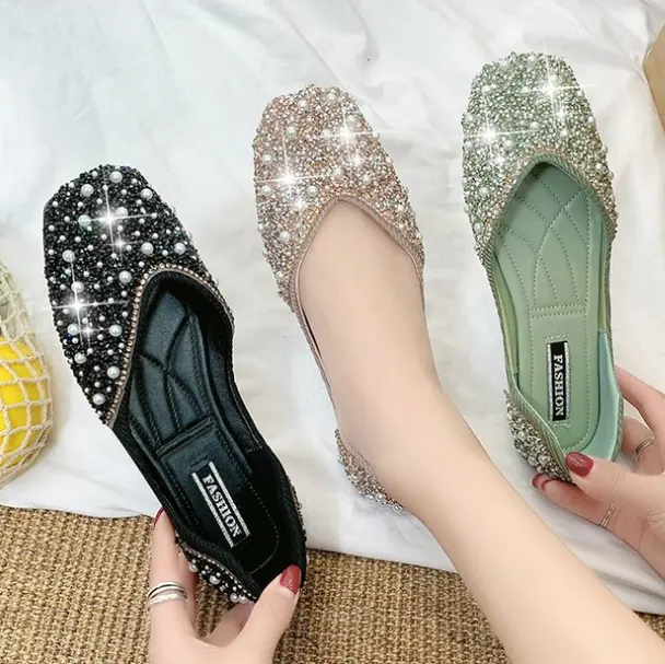 Factory winter/fall fashion ladies shoes korean style fancy pearl flat casual women shoes