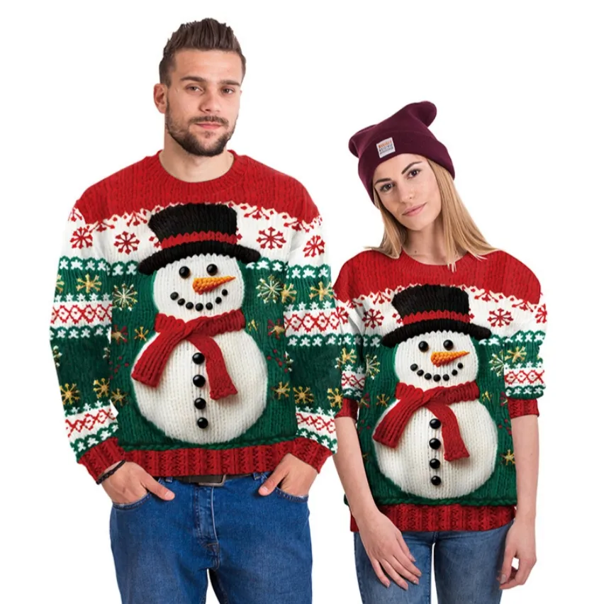 Baju Natal manusia salju baru pohon Natal Sweater pola 3D Digital cetak bulat leher pria/wanita Sweater