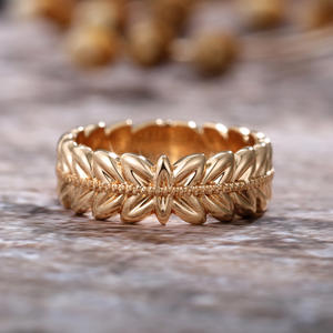 F683 <b>Rose</b> <b>Gold</b> Plated Leaf Pattern Alloy <b>Ring</b> Unisex Fashion Jewelry Gift for Women <b>Men</b> - Product Image 3