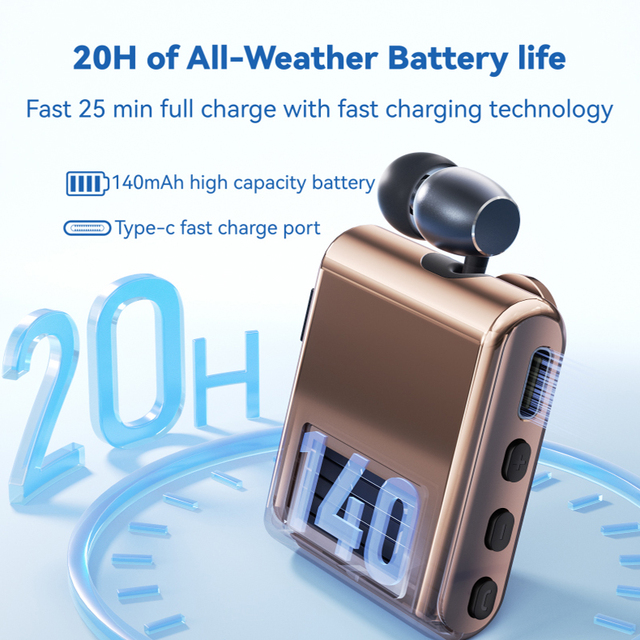 TD-LTE V5.4 Call Vibration Voice Broadcast 20 Hours Working Adjustable Line Lapel Clip Wireless In-Ear LED Business Earphone