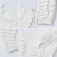 Robe Courte Tricotée Blanche Sans Manches à Motif Écailles de Poisson Coupe Slim Évasée Élégante Décontractée pour Femme – Collection Été 2026