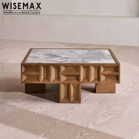 WISEMAX FURNITURE Meubles de style antique, table basse carrée en marbre naturel, table à thé vintage en bois massif pour salon