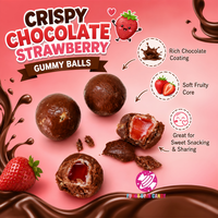 Bonbons gélifiés en gros sous marque privée, fraises enrobées de chocolat, dessert pour enfants, saveur fruitée, boules de gomme molles